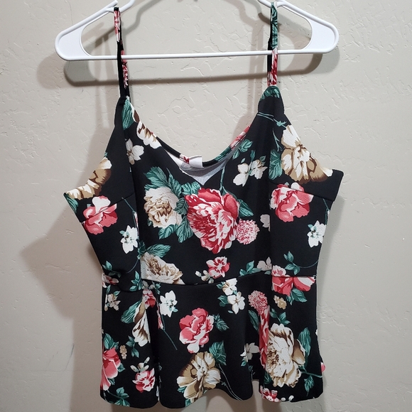 Women's plus size peplum cami top print ruffle hem sleeveless tank top - Picture 2 of 4